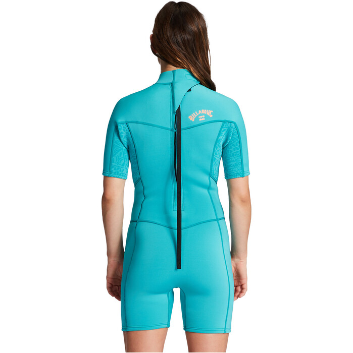 2024 Billabong Dames Synergy 2/2mm Rug Ritssluiting Shorty Wetsuit ABJW500106 - Turq Nomad